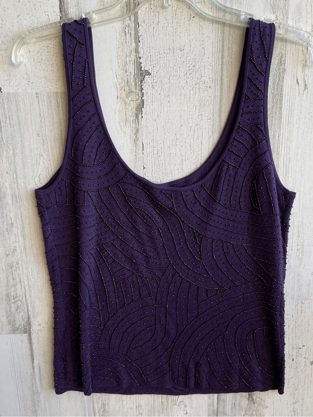 Vintage Ann Taylor Silk Beaded Purple Scoop Neck Tank Fancy Dressy Classy SZ L